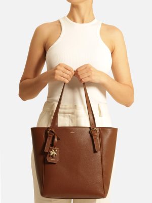 Bolsa Tote Marrom Couro M?dia Metal Flor
