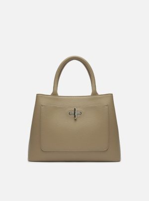 Bolsa Tote Bege M?dia Fecho Metal