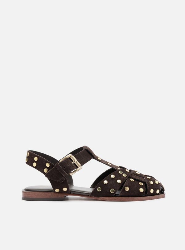 Sand?lia Marrom Suede Rebites Fisherman
