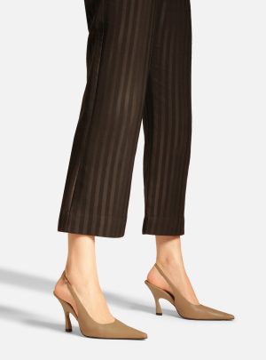 Scarpin Bege Nut Couro Salto Alto Slingback