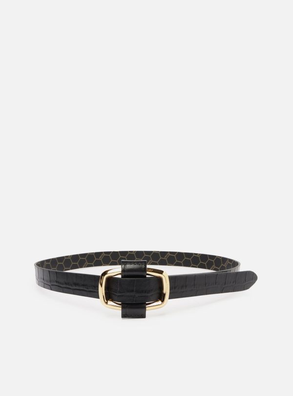 Cinto Preto Couro Croco M?dio Fivela