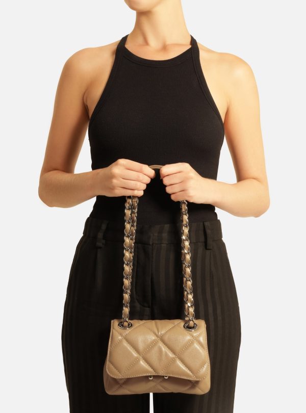Bolsa Tiracolo Bege Couro Mizz Pequena