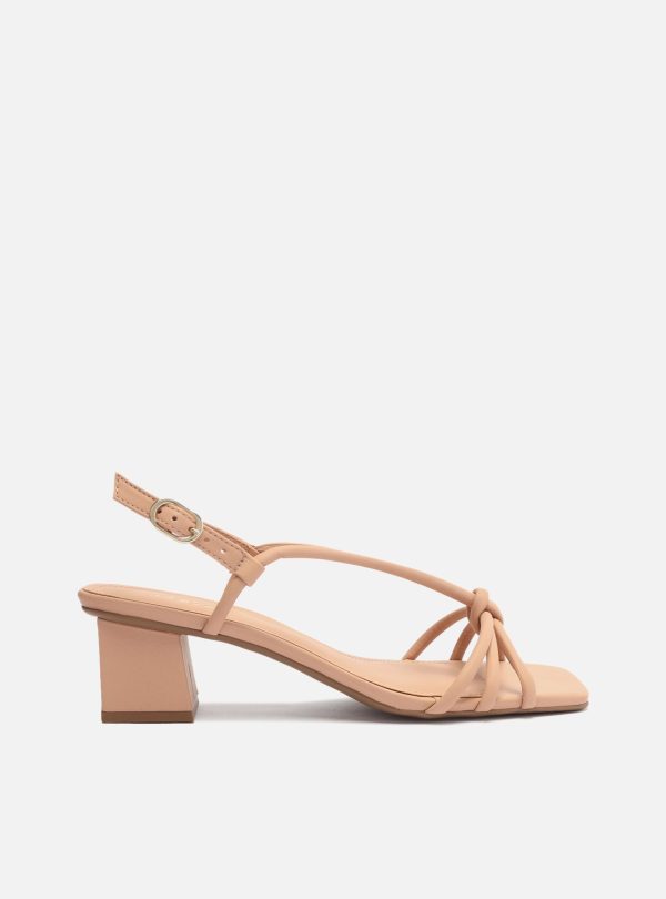 Sand?lia Nude Salto Bloco Quadrado Tiras