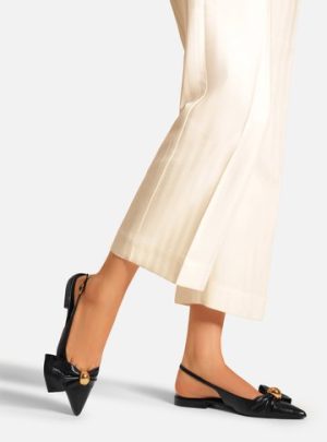 Sapatilha Preta Couro Slingback La?o Metal
