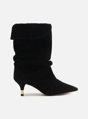 Bota Preta Suede Cano M?dio Salto Fino Slouch