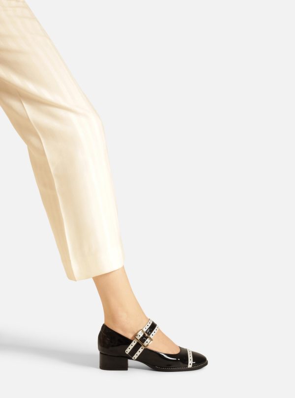 Sapato Boneca Preto Verniz Bloco Branco