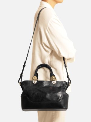 Bolsa Tote Preta Couro Natural M?dia Metais