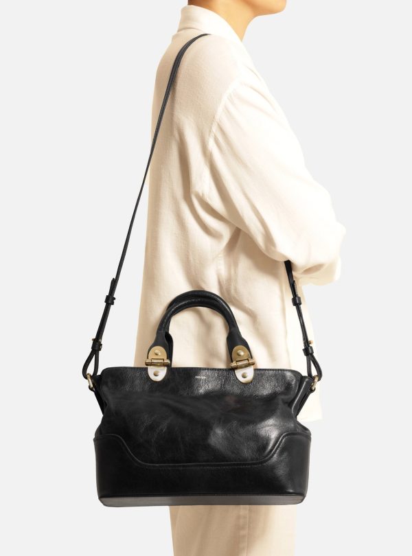 Bolsa Tote Preta Couro Natural M?dia Metais