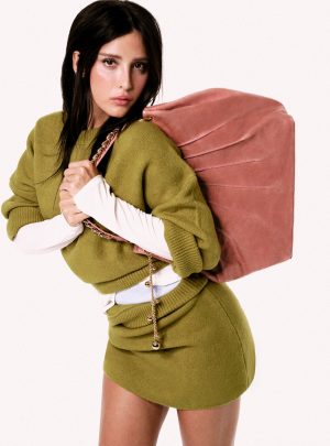 Bolsa Hobo M?dia Couro Rosa Blush Corrente