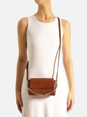 Bolsa Tiracolo Marrom Pequena Corrente Metal