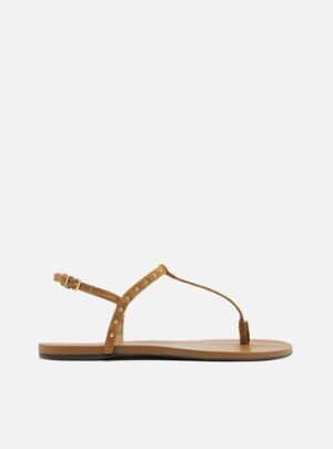 Sand?lia Rasteira Caramelo Camur?a Slim Rebites
