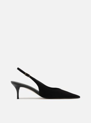 Scarpin Preto Camur?a Salto Kitten Slingback