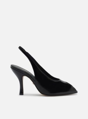 Peep Toe Preto Verniz Salto Alto Slingback