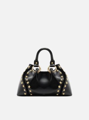 Bolsa Tote Preta Couro M?dia Rebites