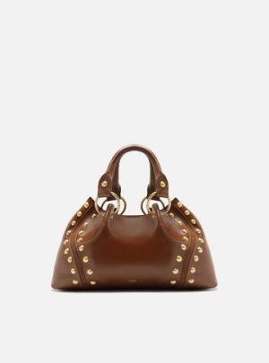 Bolsa Tote Marrom Couro M?dia Rebites