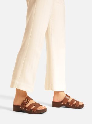 Sand?lia Clog Marrom Couro Flatform Lauren