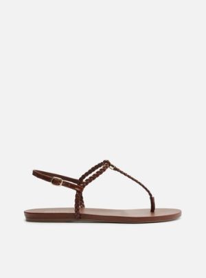 Sand?lia Rasteira Marrom Slim Tiras Tran?adas