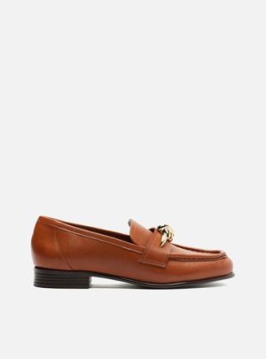 Mocassim Caramelo Couro Bico Redondo Metal N?
