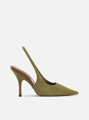 Scarpin Verde Acamur?ado Slingback Salto Alto