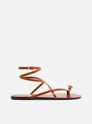 Rasteira Marrom Couro Dedeira Metal Snake