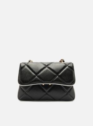 Bolsa Tiracolo Preta Couro Mizz M?dia Duo